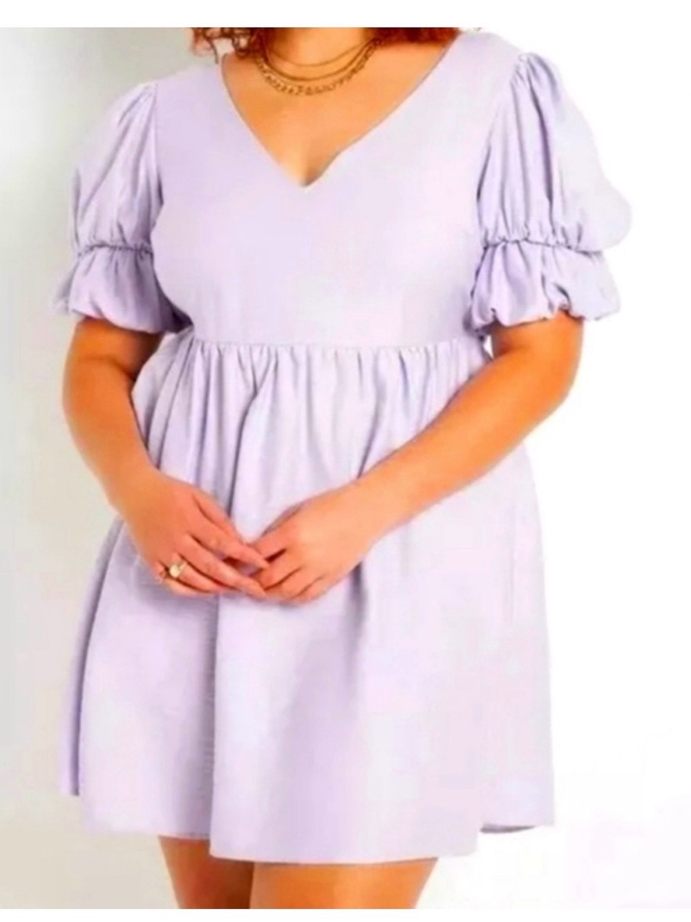 Eloquii Lilac V-Neck Puff Sleeve Babydoll Dress